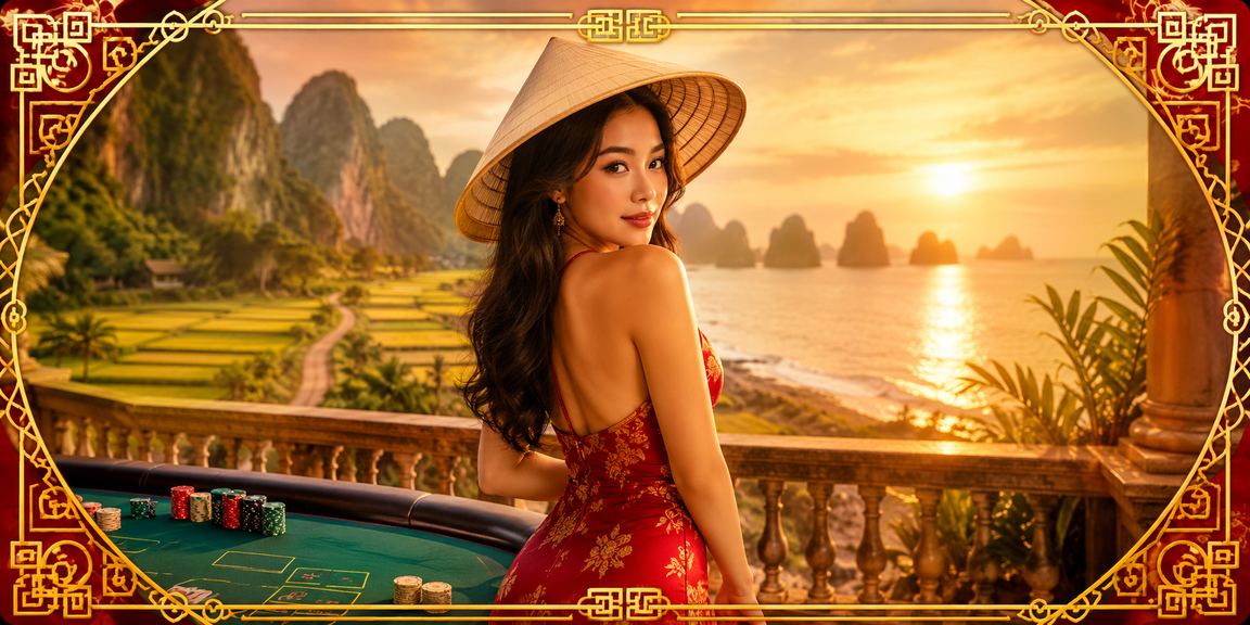 Cảnh quan Ninh Bình yên tĩnh, người dùng nghỉ ngơi và kiểm tra tài khoản thanh toán trực tuyến