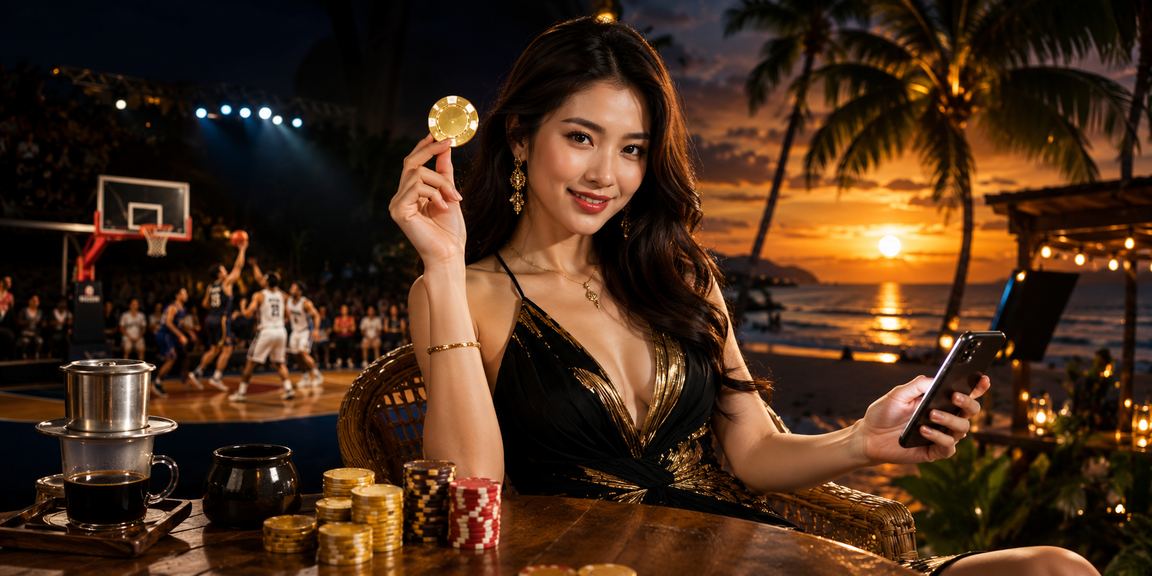 Người dùng xem cá cược bóng rổ tại Phú Quốc với ly cà phê